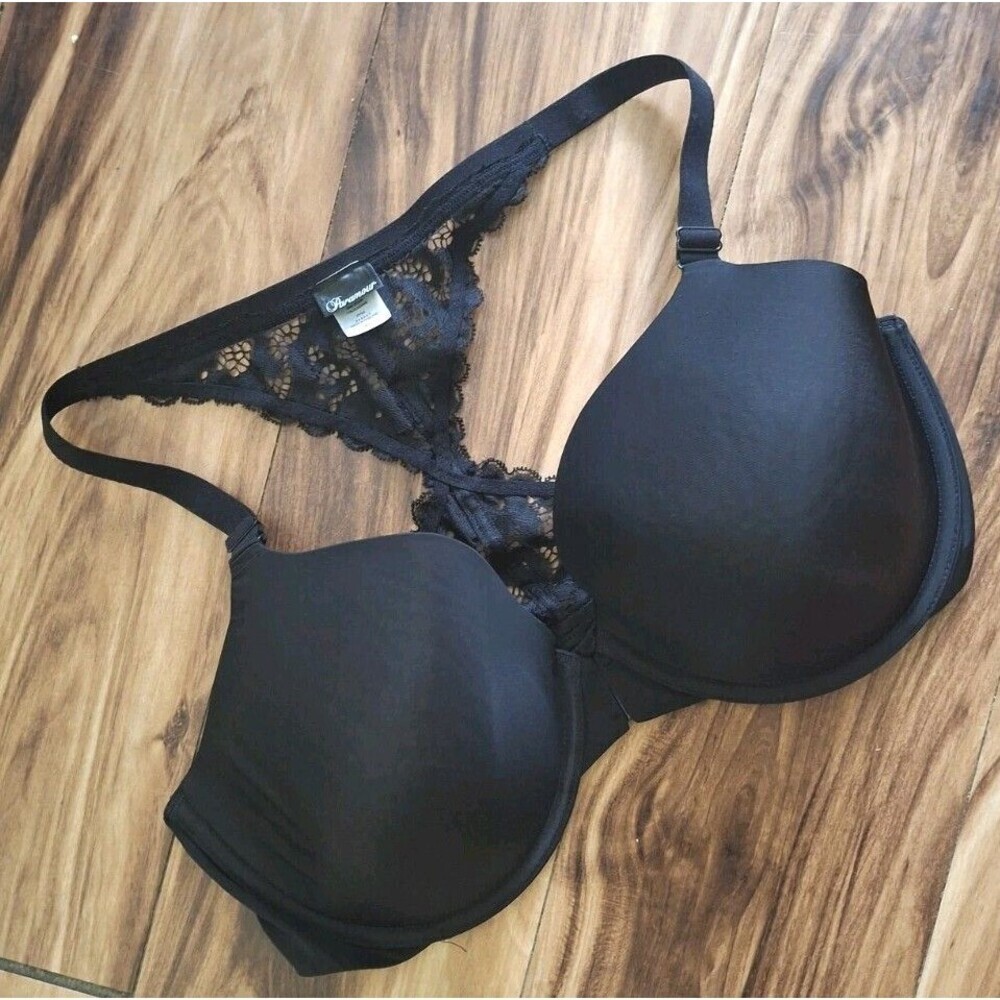 Paramour Abbie Front Close T-Shirt Bra Size 38DD Black Lacey 235047